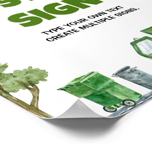 Garbage Truck Birthday Party Table Sign Poster (Hoek)