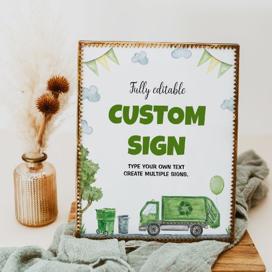 Garbage Truck Birthday Party Table Sign Poster