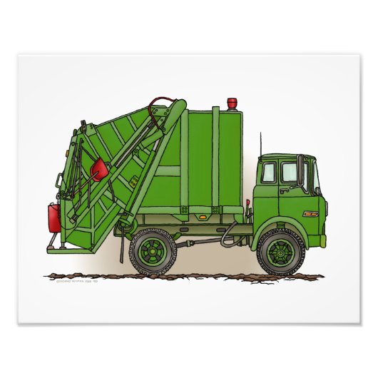 Garbage Truck Green Foto Afdruk (Voorkant)
