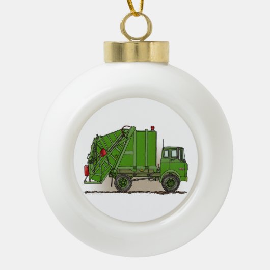 Garbage Truck Green Keramische Bal Ornament (Voorkant)