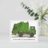 Garbage Truck Green Kinder Party Invitation Kaart (Staand voorkant)