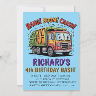 Garbage Truck Themed Kids Trash Party Birthday Kaart