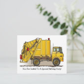 Garbage Truck Yellow Kinder Party Invitation Kaart (Staand voorkant)
