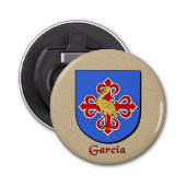 Garcia Heraldic Arms op perkament stijl terug Button Flesopener (Voorkant)