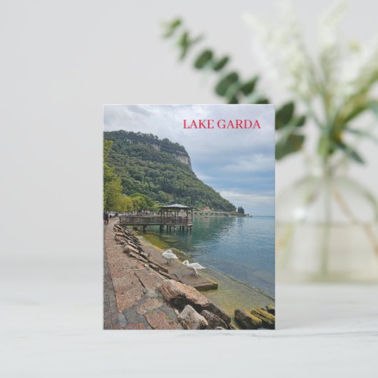 Gardameer houten pier uitzicht briefkaart (Staand voorkant)