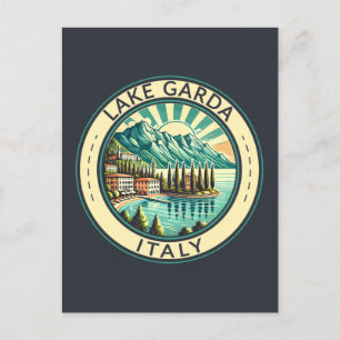 Gardameer Italië Illustratie Reizen Art Badge Briefkaart