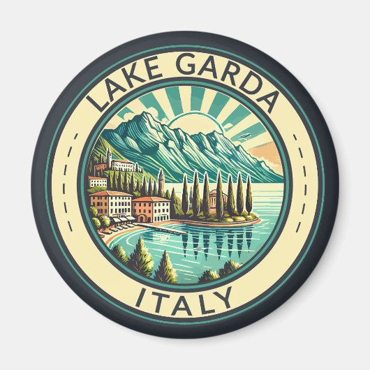 Gardameer Italië Illustratie Reizen Art Badge Magneet (Voorkant)