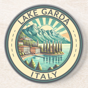 Gardameer Italië Illustratie Reizen Art Badge Zandsteen Onderzetter