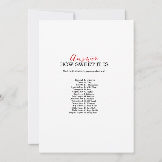 Garden Baby shower Game w antwoord 5x7 formaat Kaart (Achterkant)