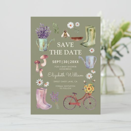 Garden Baby Shower Save The Date Card (Staand voorkant)