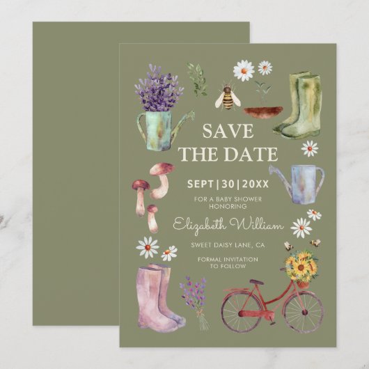 Garden Baby Shower Save The Date Card (Voorkant / Achterkant)