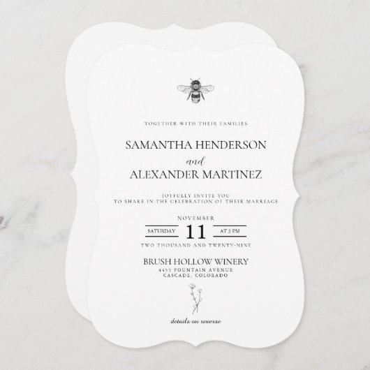 Garden Bee met details van de bruiloft Kaart (Voorkant / Achterkant)
