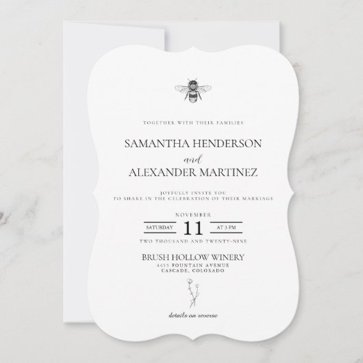Garden Bee met details van de bruiloft Kaart (Voorkant)