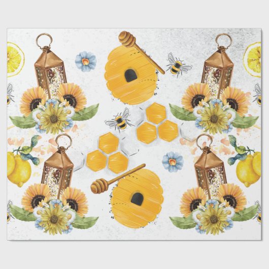 Garden Bee Sunflower Patroon Cadeaupapier (Vlak)