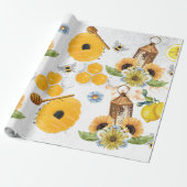 Garden Bee Sunflower Patroon Cadeaupapier (Uitgerold)