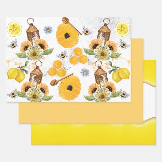 Garden Bee Sunflower Patroon Inpakpapier Vel (Set)