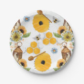 Garden Bee Sunflower Patroon Papieren Bordje (Voorkant)