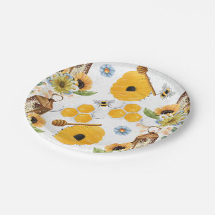 Garden Bee Sunflower Patroon Papieren Bordje