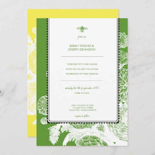 Garden Bee Toile bruiloft uitnodiging (Voorkant / Achterkant)