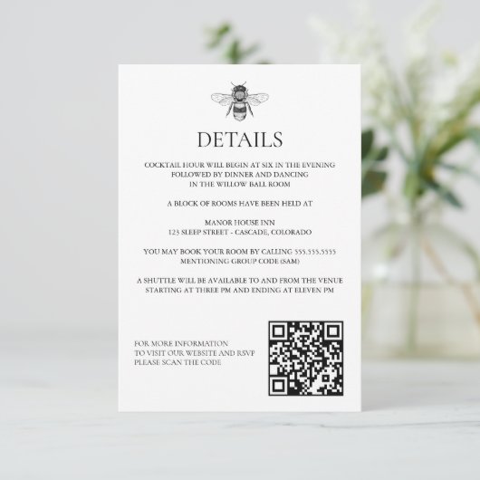 Garden Bee Wedding Informatiekaartje (Staand voorkant)