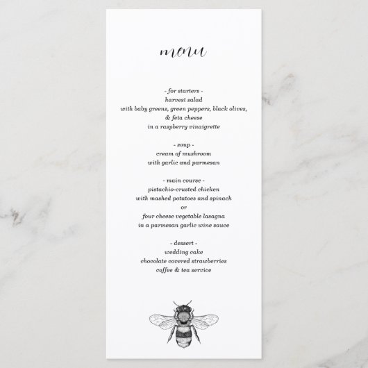 Garden Bee Wedding Menu (Voorkant)