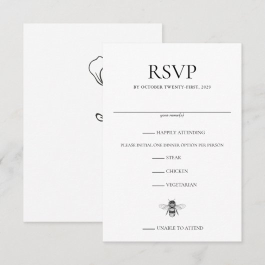 Garden Bee Wedding RSVP Kaartje (Voorkant / Achterkant)