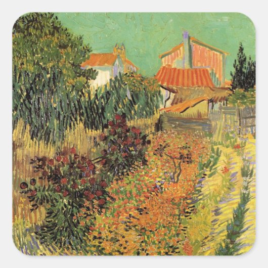 Garden Behind a House van Vincent van Gogh Vierkante Sticker (Voorkant)