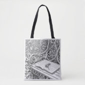 Garden Bench & Book Aesthetic Ink Art Tote Bag (Voorkant)