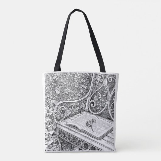 Garden Bench & Book Aesthetic Ink Art Tote Bag (Achterkant)