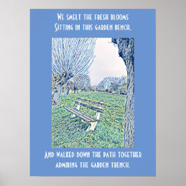 Garden Bench Quote Blue Autumn Sky Abstract art Poster