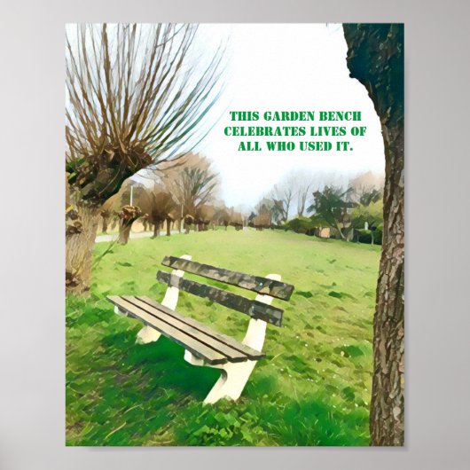 Garden Bench Quote Blue Sky Green Grass Art Poster (Voorkant)