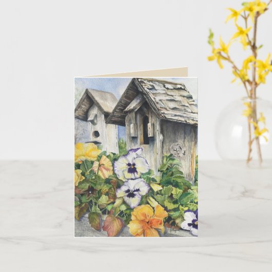 Garden Birdhouse Kaart (Gele Bloem)