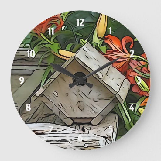 Garden Birdhouse Wall Clock Grote Klok (Voorkant)