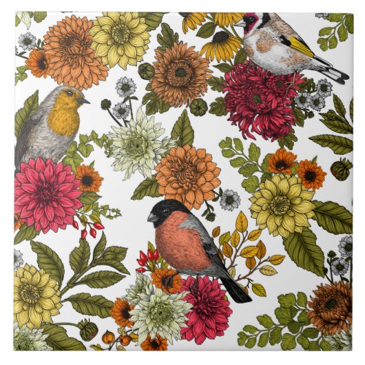 Garden birds and flowers 1 tegeltje (Voorkant)