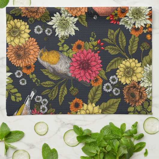 Garden birds and flowers 2 theedoek (Gevouwen)