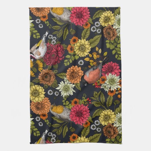Garden birds and flowers 2 theedoek (Verticaal)