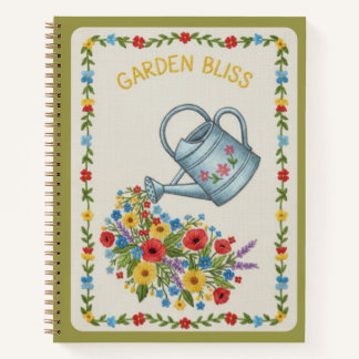 Garden Bliss Embroidered Floral Watering Can Notitieboek