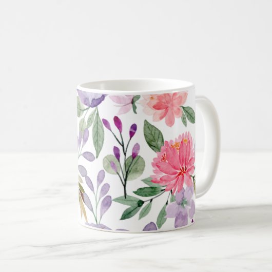 Garden Blooms Waterverf Floral Monogram Mok (Voorkant rechts)
