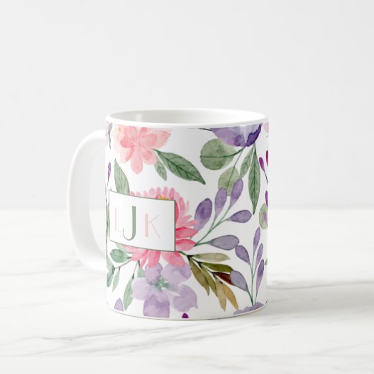 Garden Blooms Waterverf Floral Monogram Mok (Voorkant links)