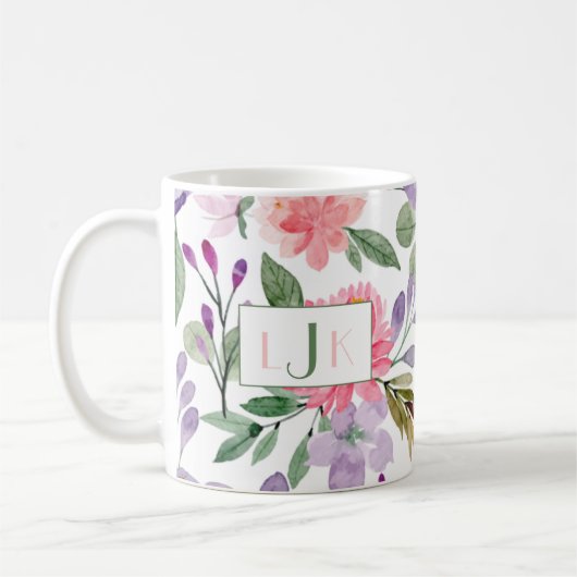 Garden Blooms Waterverf Floral Monogram Mok (Links)