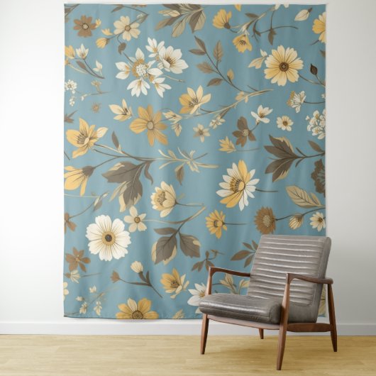 Garden Blue Bloom Wandkleed (In situ)