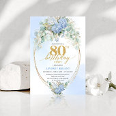 Garden Blue Hydrangea Gold 80th Birthday Invites Kaart