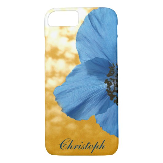 Garden Blue Poppy Flower Golden Sky met monogram Case-Mate iPhone Case (Achterkant)