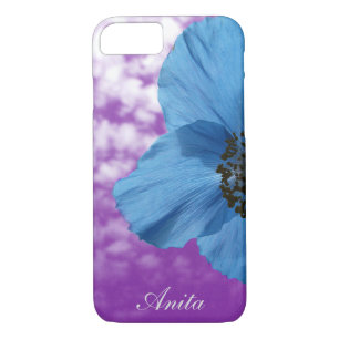 Garden Blue Poppy Flower Paars Sky met monogram Case-Mate iPhone Case