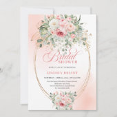 Garden Blush Roses Floral Bridal Shower Invitation Kaart (Voorkant)