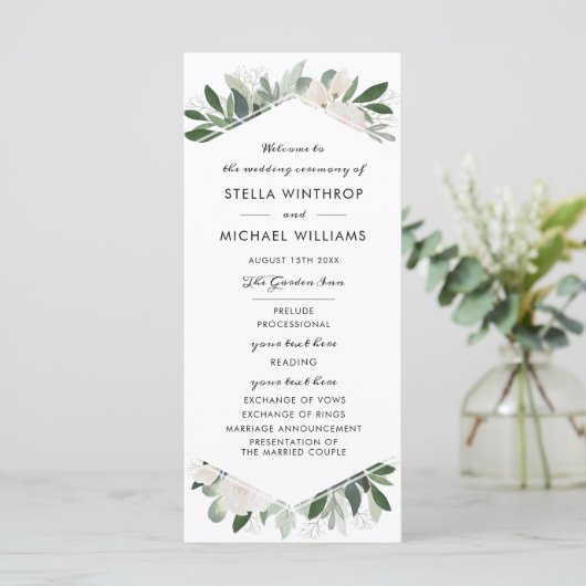 Garden Blush Wedding Programme Programmakaart (Staand voorkant)