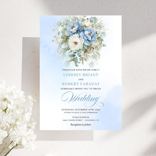 Garden Bohemian Dusty Blue White Peony Wedding Kaart