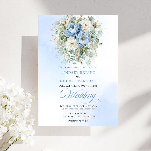 Garden Bohemian Pastel Blue White Peony Wedding Kaart