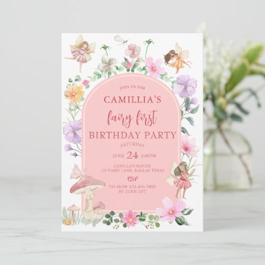 Garden Boho Arch Enchanted Fairy Eerste Verjaardag Kaart (Staand voorkant)