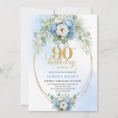 Garden Boho Blue Floral 90th Birthday Invite Kaart (Voorkant)
